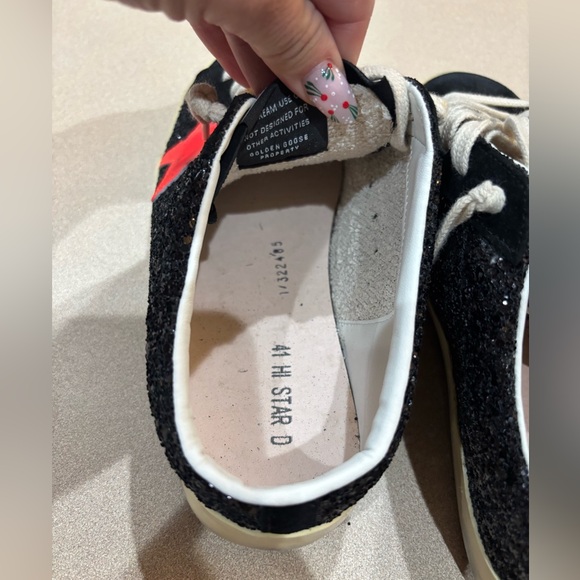 GOLDEN GOOSE Super-Star distressed glittered leather suede slip-on sneakers 41 - Picture 9 of 17